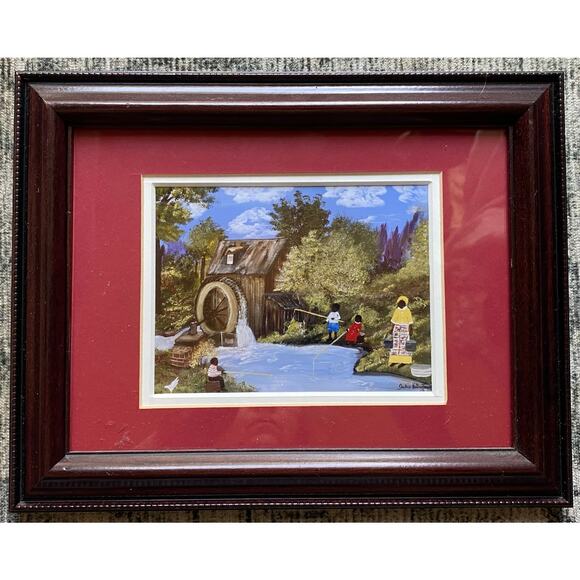 Jackie Haliburton "Water Well" Framed Matted Signed Folk Wall Vintage Art Print - Picture 1 of 7